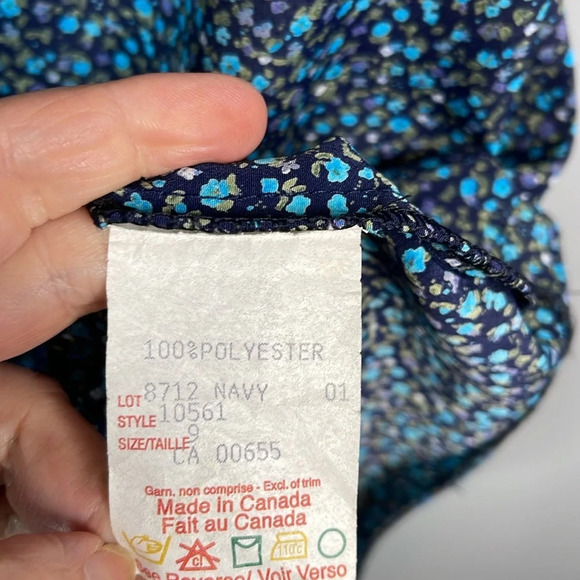 Y2K Vintage 90s Ditsy Floral Spaghetti Strap Slip Dress Blue Tie Empire Waist 9 - Picture 9 of 12